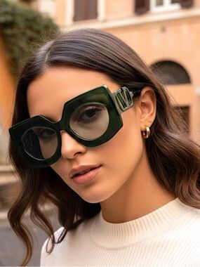 New! Valentino V SOUL VLS 127C, Dark Green Statement Glasses, Authentic